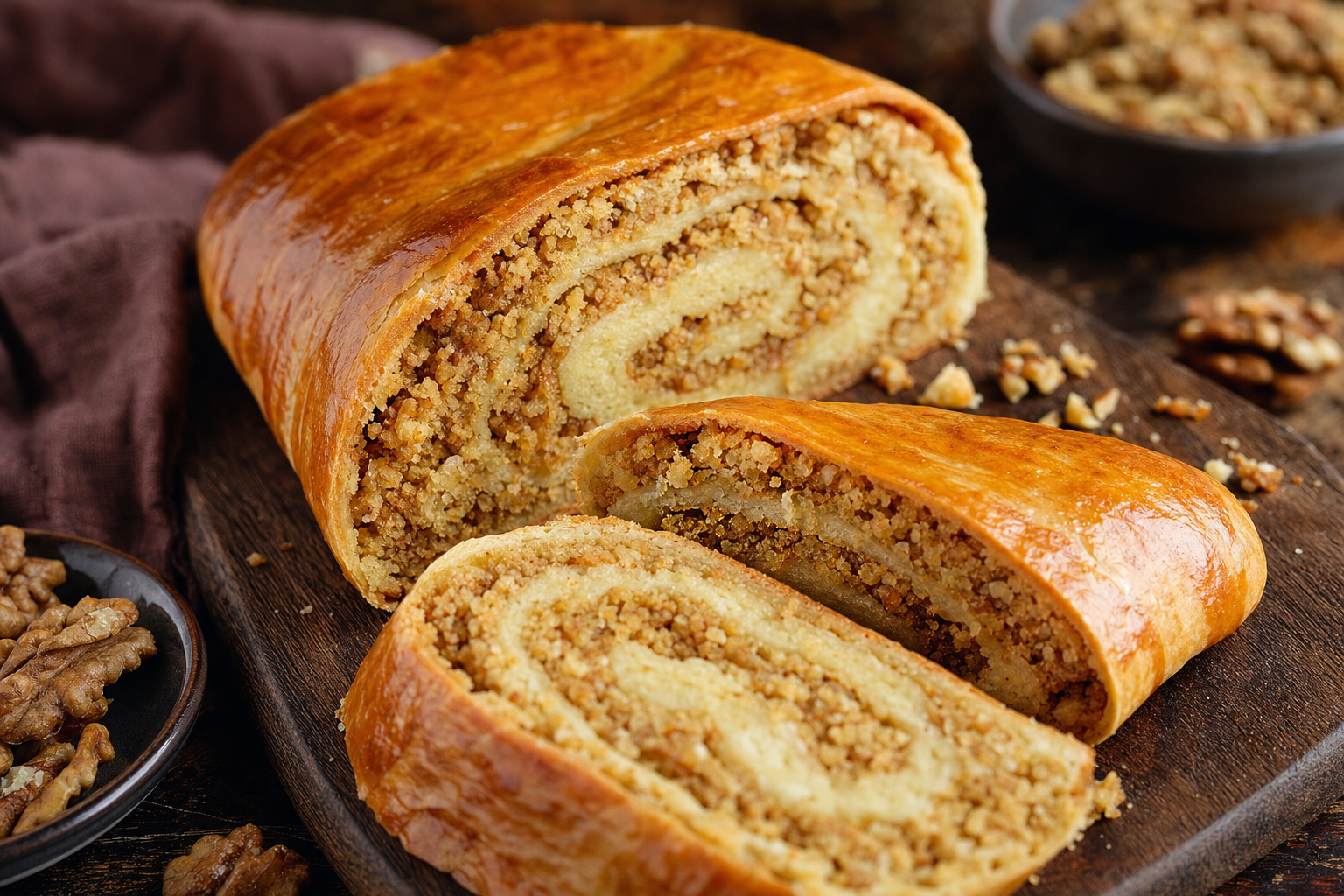 Kada — Tender matsoni pastry rolled around a toasty, nutty butter-and-sugar filling
